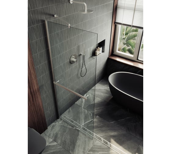 Изображение товара Душевая перегородка MaybahGlass в широком профиле, 1950х690 мм, стекло бесцветное 8 мм + полотенцедержатель MGD-720-5ш