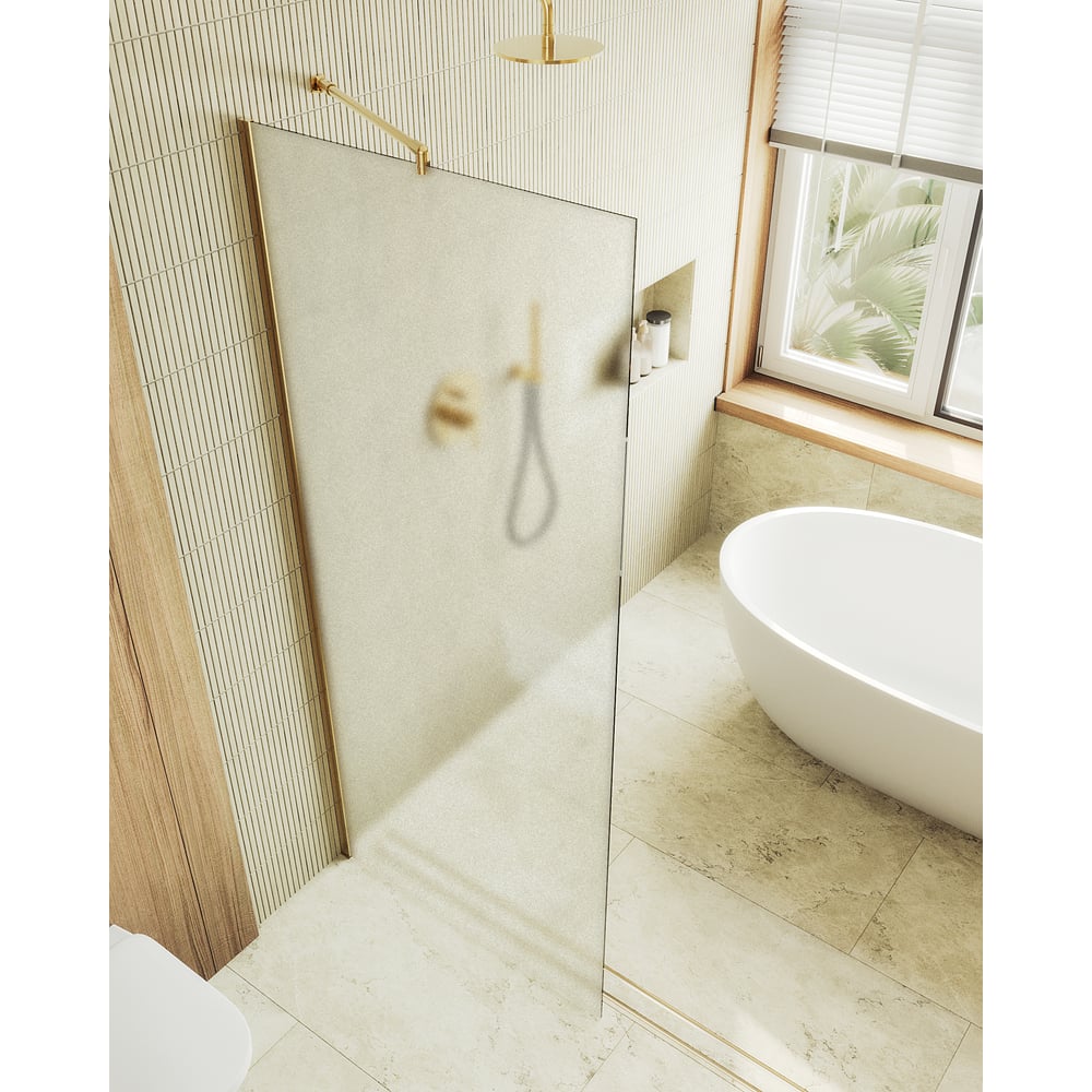 Изображение товара Душевая перегородка MaybahGlass 1950х790 мм сатин стекло антикапля профиль золото