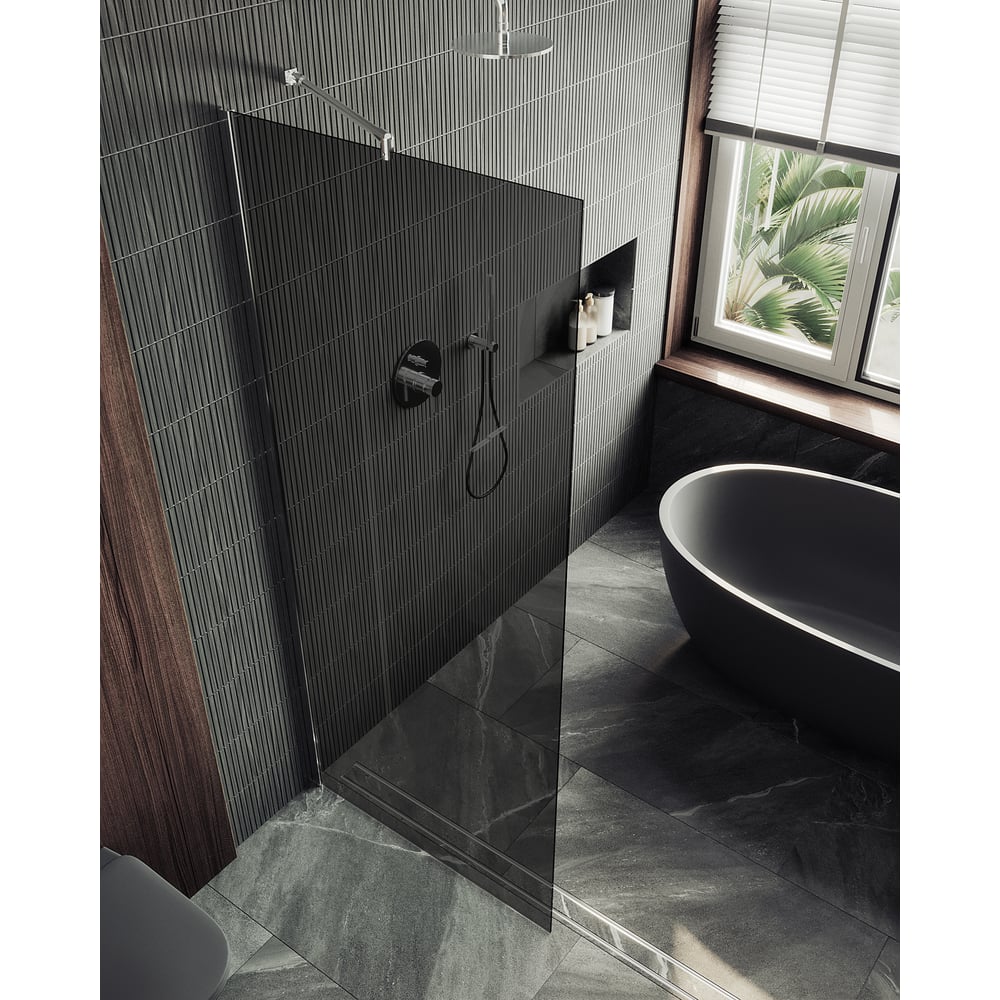 Изображение товара Душевая перегородка MaybahGlass 1950х790 мм графит стекло 8 мм хром матовый профиль