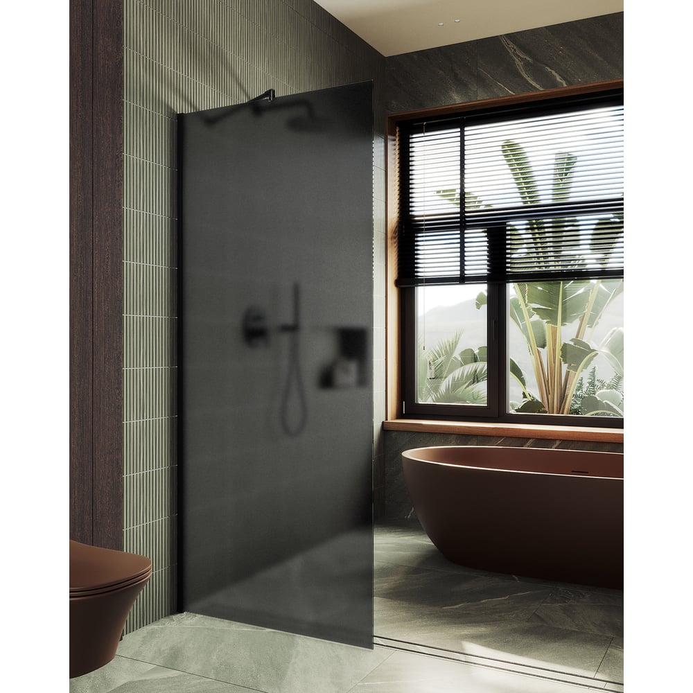 Изображение товара Душевая перегородка MaybahGlass 1950х890 мм матовое графит стекло анодированный профиль