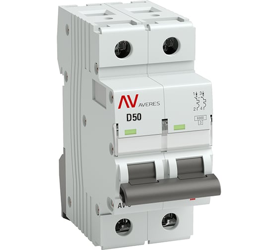 Изображение товара Автоматический выключатель EKF, AV-10, 2P, 50A, 10kA, AVERES mcb10-2-50D-av