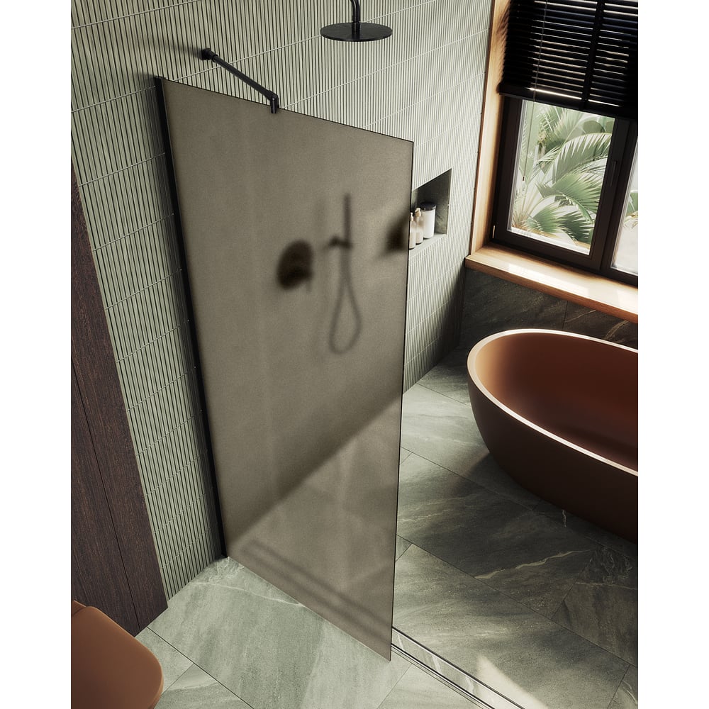 Изображение товара Душевая перегородка MaybahGlass 1950х890 мм бронза матовая закаленное стекло black профиль