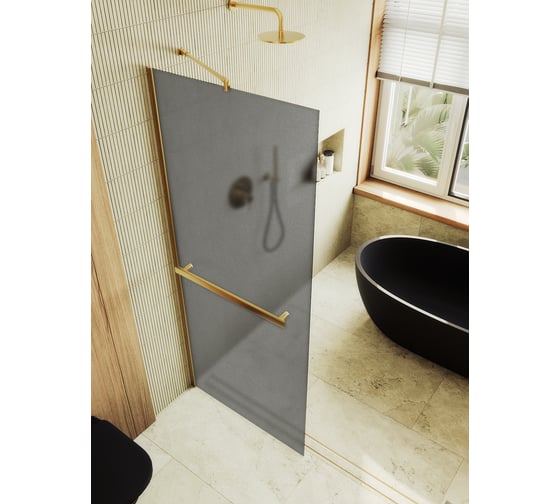 Изображение товара Душевая перегородка MaybahGlass в широком профиле, 1950х790 мм, стекло матовое графит 8 мм, + полотенцедержатель MGD-730-3ш