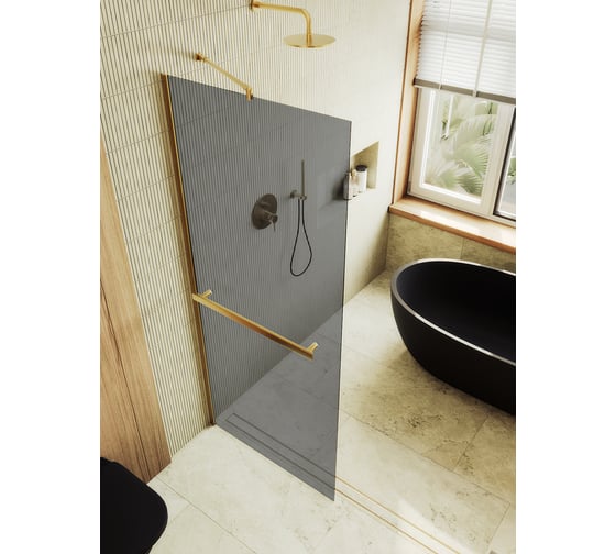 Изображение товара Душевая перегородка MaybahGlass в широком профиле, 1950х790 мм, стекло графит 8 мм, + полотенцедержатель MGD-729-3ш