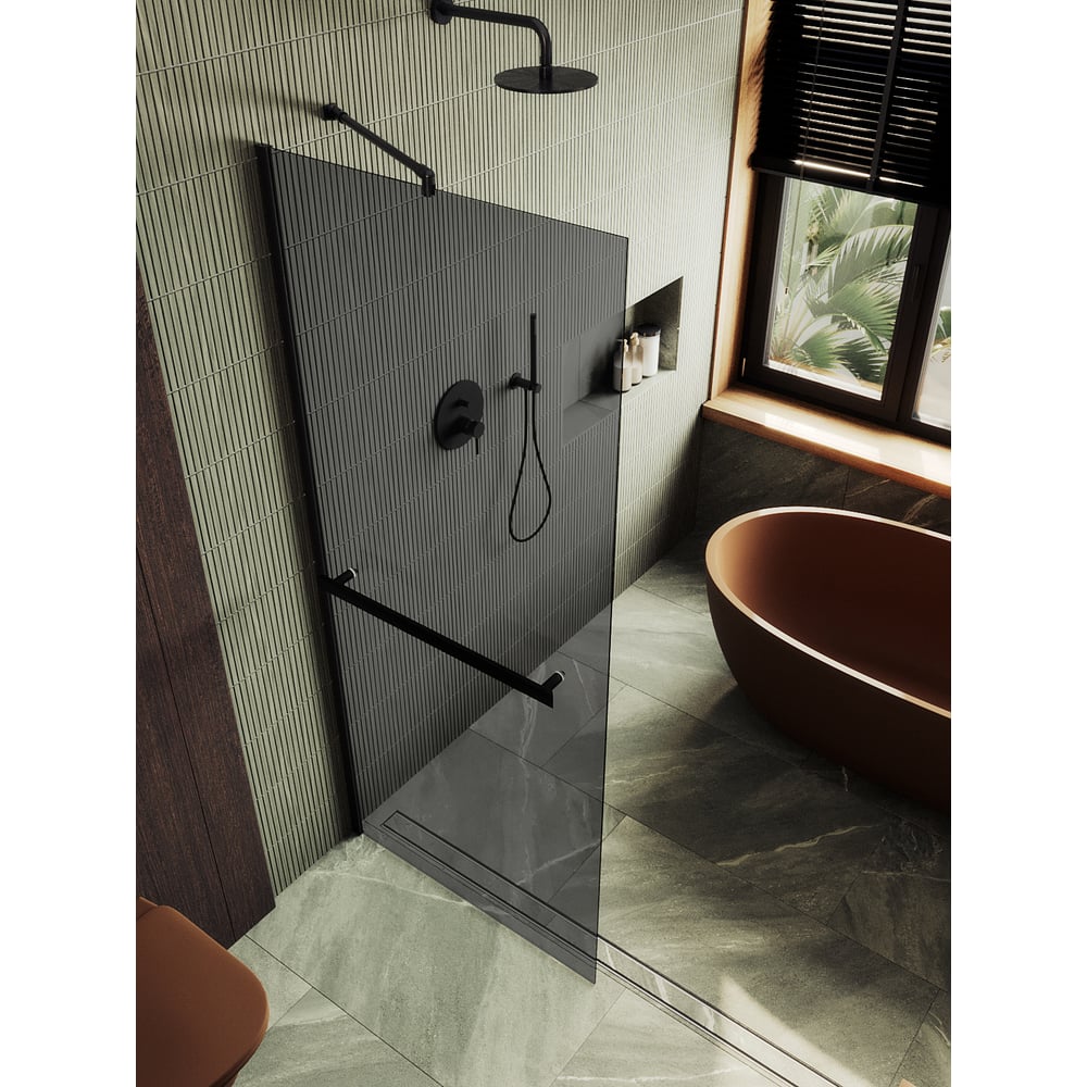 Изображение товара Душевая перегородка MaybahGlass 1950х890 мм с графитовым стеклом и полотенцедержателем