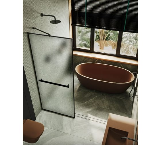 Изображение товара Душевая перегородка MaybahGlass полностью в профиле 1950х690 мм, стекло сатин 8 мм + полотенцедержатель MGD-863-6