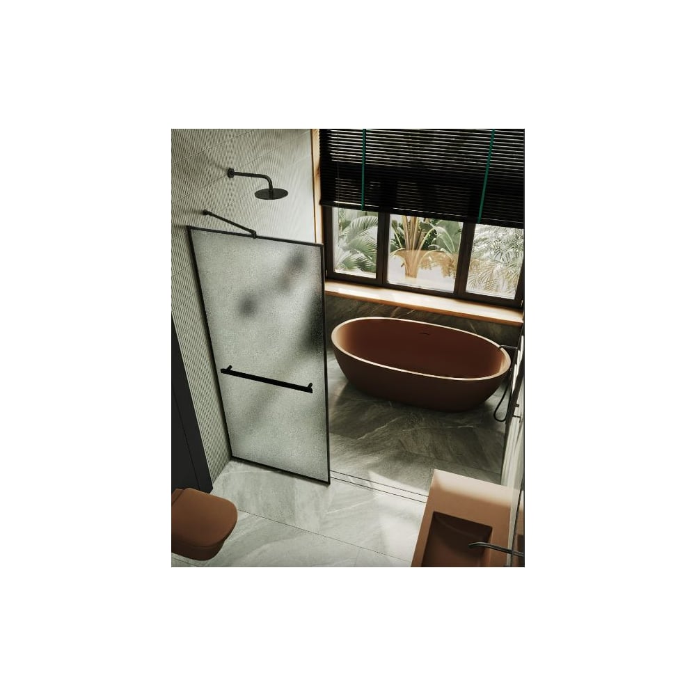 Изображение товара Душевая перегородка MaybahGlass полностью в профиле 1950х1190 мм, стекло сатин 8 мм + полотенцедержатель MGD-857-6