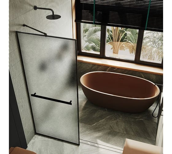 Изображение товара Душевая перегородка MaybahGlass полностью в профиле 1950х790 мм, стекло сатин 8 мм + полотенцедержатель MGD-869-6