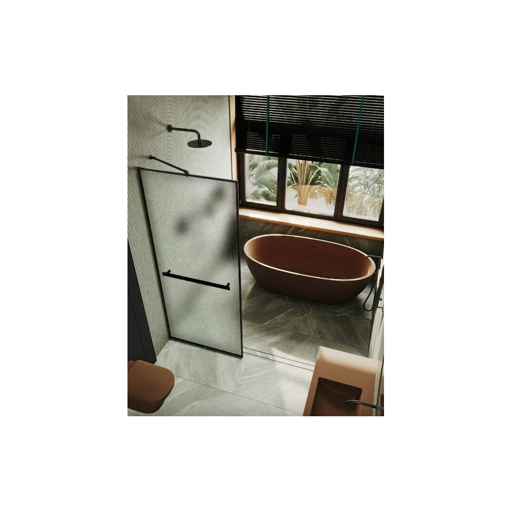 Изображение товара Душевая перегородка MaybahGlass полностью в профиле 1950х890 мм, стекло сатин 8 мм + полотенцедержатель MGD-875-6