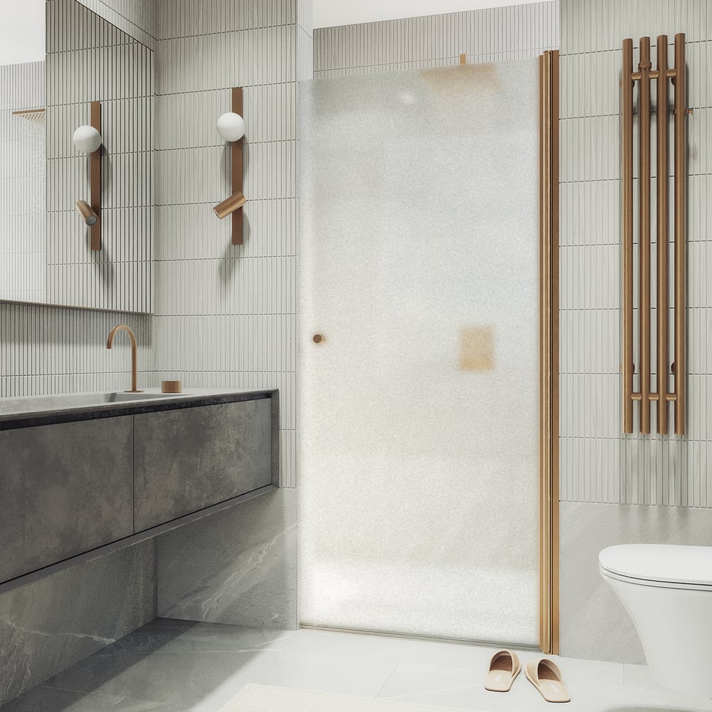 Изображение товара Душевая дверь MaybahGlass на монопетле 1980х600 мм сатин стекло и бронзовый профиль