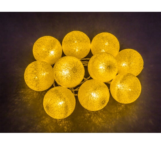 Изображение товара Гирлянда Navigator NGF-D010-10WW-2AA-золотые шарики, ткань 14048