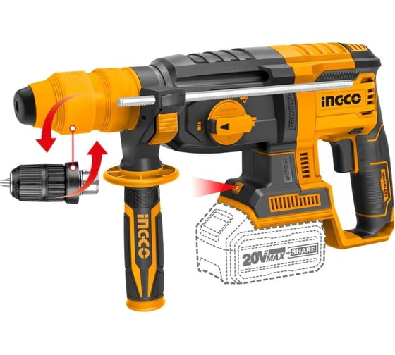 Изображение товара Аккумуляторный перфоратор INGCO SUPER INDUSTRIAL съемный патрон, BL 20В, 2хАКБ 4Ач и ЗУ CRHLI202289
