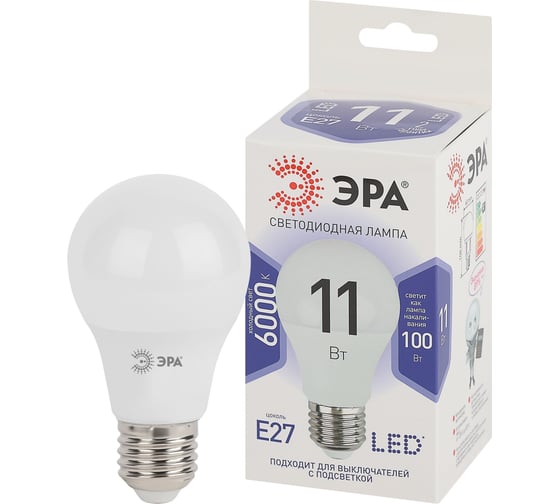 Изображение товара Набор светодиодных лампочек ЭРА STD LED A6011W860E27 (EC) Е27 / E27 11Вт груша, холодный дневной свет, 10 штук Б0056278