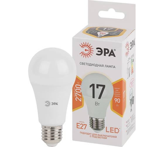 Изображение товара Набор светодиодных лампочек ЭРА STD LED A6017W827E27 (EC) Е27 / E27 17Вт груша, теплый белый свет, 10 штук Б0056285