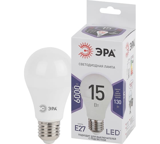 Изображение товара Набор светодиодных лампочек ЭРА STD LED A6015W860E27 (EC) Е27 / E27 15Вт груша, холодный дневной свет, 10 штук Б0056284