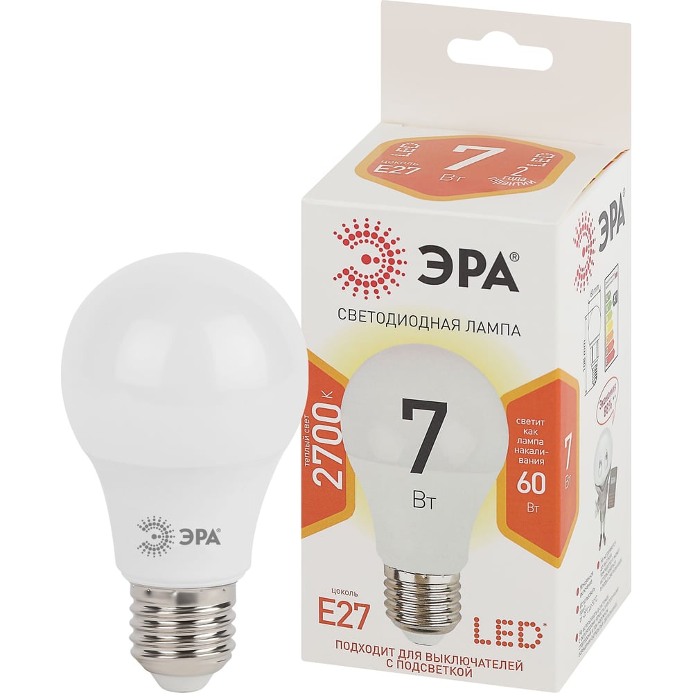 Изображение товара Набор светодиодных лампочек ЭРА STD LED A607W827E27 (EC) Е27 / E27 7Вт груша, теплый белый свет, 10 штук Б0056270