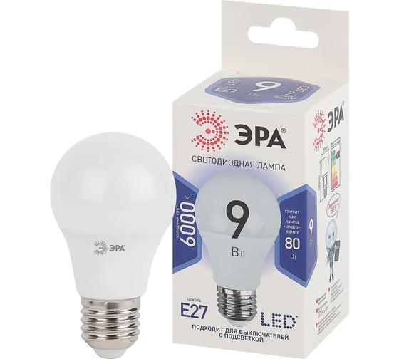 Изображение товара Набор светодиодных лампочек ЭРА STD LED A609W860E27 (EC) Е27 / E27 9Вт груша, холодный дневной свет, 10 штук Б0056275