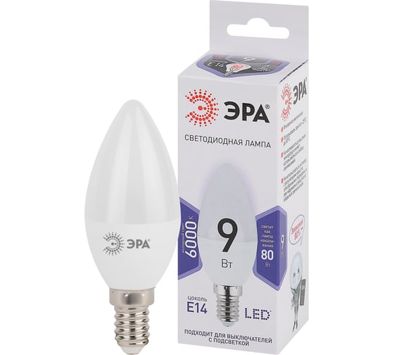 Изображение товара Набор светодиодных лампочек ЭРА STD LED B359W860E14 (EC) Е14 / E14 9Вт свеча, холодный дневной свет, 10 штук Б0056311