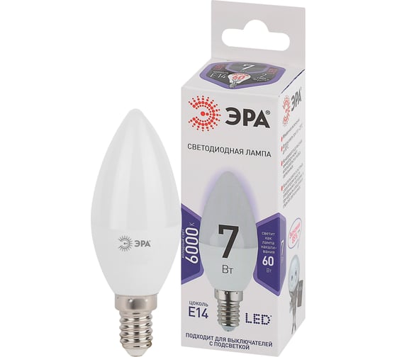 Изображение товара Набор светодиодных лампочек ЭРА STD LED B357W860E14 (EC) Е14 / E14 7Вт свеча холодный дневной свет, 10 штук Б0056305