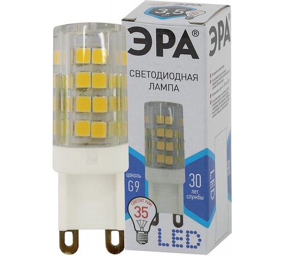 Изображение товара Набор светодиодных лампочек ЭРА STD LED JCD3,5WCER840G9 (EC) G9 3,5Вт керамика капсула, нейтральный белый свет, 10 штук Б0056973