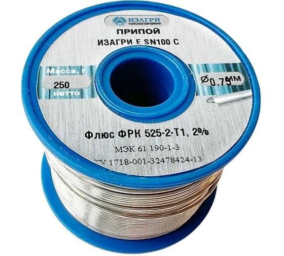 Изображение товара Припой Sn100C с флюсом ФРК 525-2-Т1 0.75 мм, 250 г ИЗАГРИ