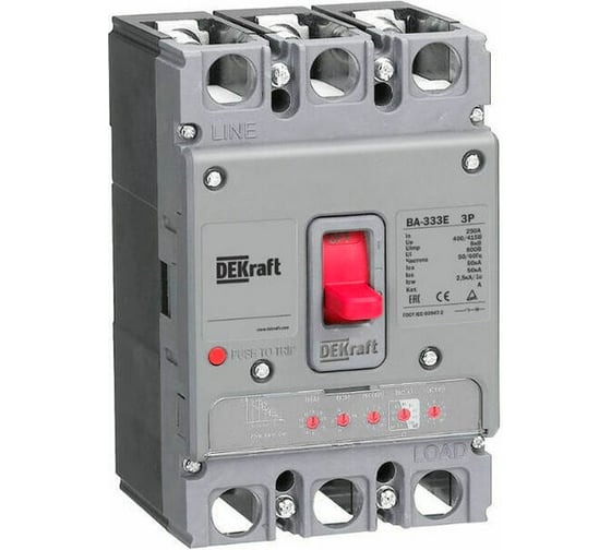 Изображение товара Автоматический выключатель DEKraft ВА-333Е, 3 Р, 250 А, 50 кА 22502DEK