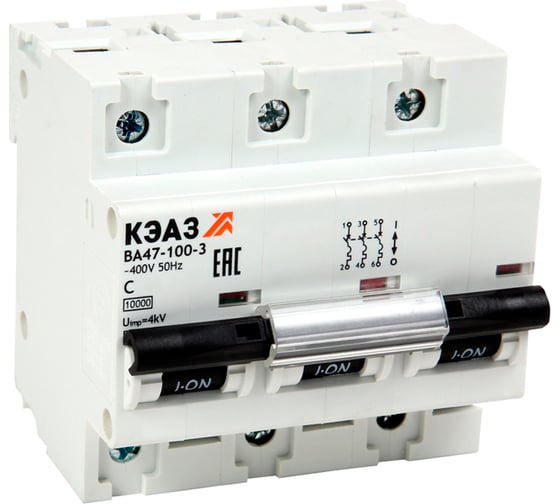 Изображение товара Модульный автоматический выключатель КЭАЗ ВА47-100-3D63-УХЛ3 10кА 318135