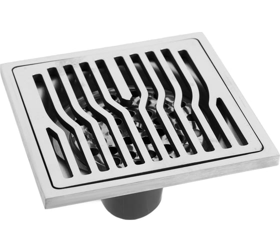 Изображение товара Трап душевой GRIALE, 100x100 мм, вертикальный, с сеткой для задержки волос, нержавеющая сталь, хром GR9599389