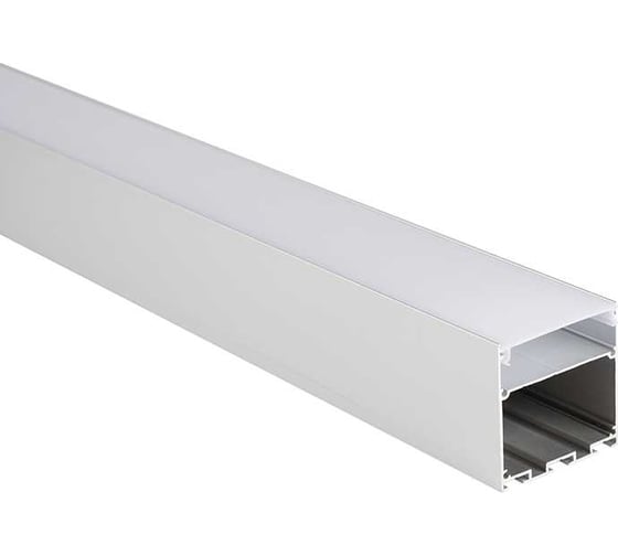 Изображение товара Комплект Jazzway из анодированного накладного профиля с подвесом PAL 5050 (комплект 2м; 2 глухих заглушки; рассеиватель матовый; 4 клипсы крепежных; 2 подвеса по1м) 5049901