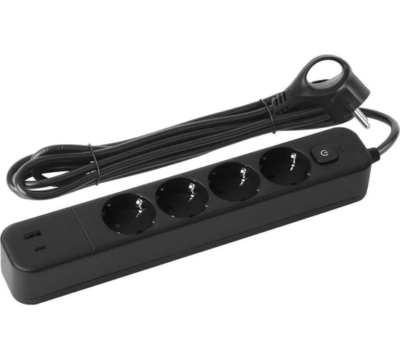 Изображение товара Сетевой фильтр Intro SFE4302xUSBACB с базовой защитой, с заземлением, с выключателем, 4 розетки, 2xUSBAC Б0059563