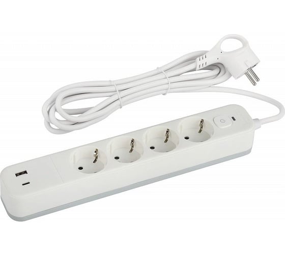 Изображение товара Сетевой фильтр Intro SFE4302xUSBACW с базовой защитой, с заземлением, с выключателем, 4 розетки, 2xUSBAC Б0059230