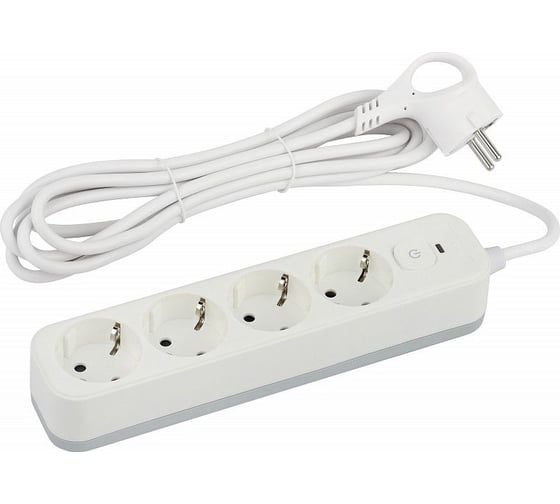 Изображение товара Сетевой фильтр Intro SFE430W с базовой защитой, с заземлением, с выключателем, 4 розетки, 3 м, 10 А, белый Б0059222