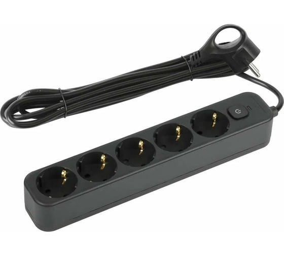 Изображение товара Сетевой фильтр Intro SFE530B с базовой защитой, с заземлением, с выключателем, 5 розеток, 3 м, 10 А, черный Б0059558