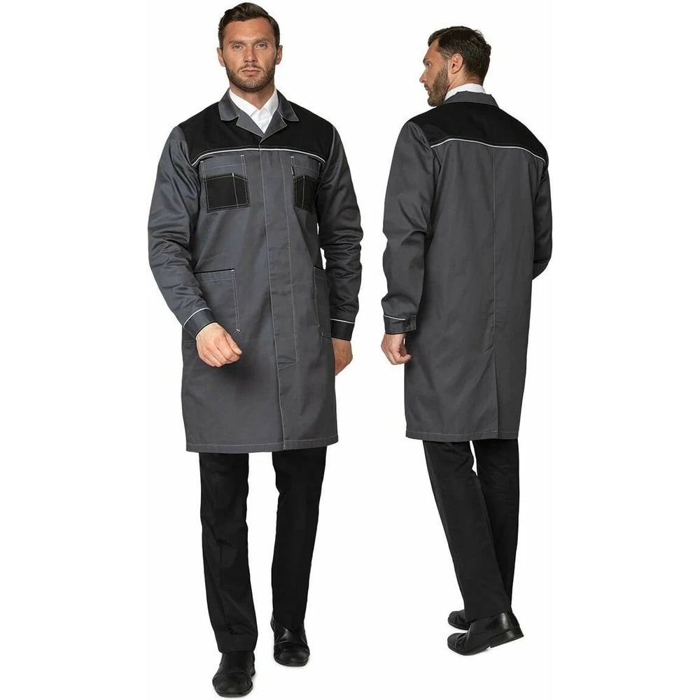 Изображение товара Мужской халат ИТР Прабо серый черный 48 50 водоотталкивающий