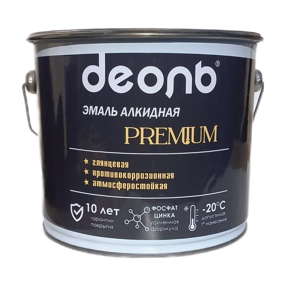 Изображение товара Алкидная эмаль с фосфатом цинка Деоль PREMIUM красная RAL 3020 2,7л глянцевая