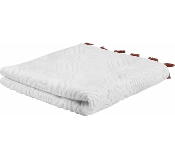 Изображение товара Полотенце банное Tkano белое, с кисточками цвета красной глины, коллекция Essential, 70x140 см TK23-BT0004