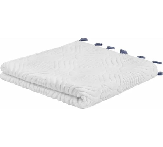 Изображение товара Полотенце банное Tkano белое, с кисточками темно-синего цвета, коллекция Essential, 70x140 см TK23-BT0003