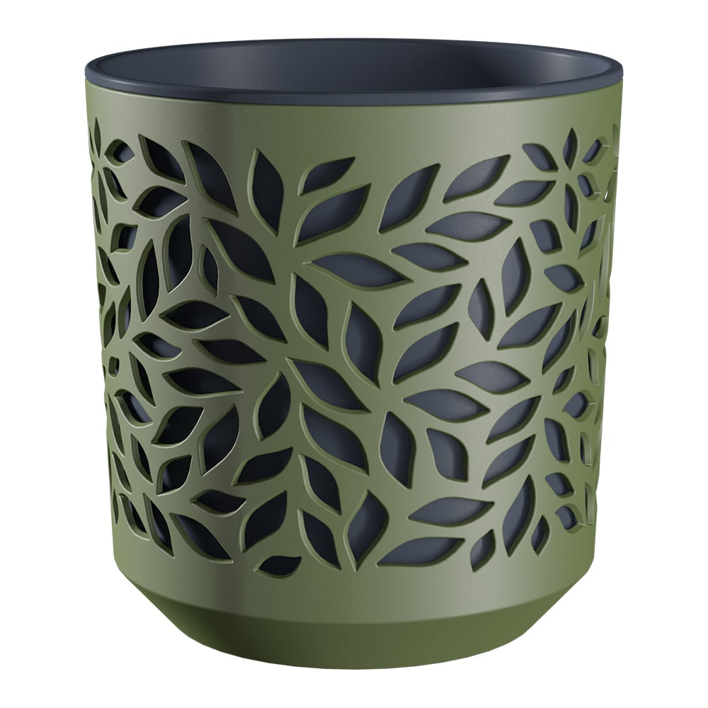 Изображение товара Кашпо bmc КШ 5831 Leaves 19 см 4 л цилиндрическое оливка/антрацит