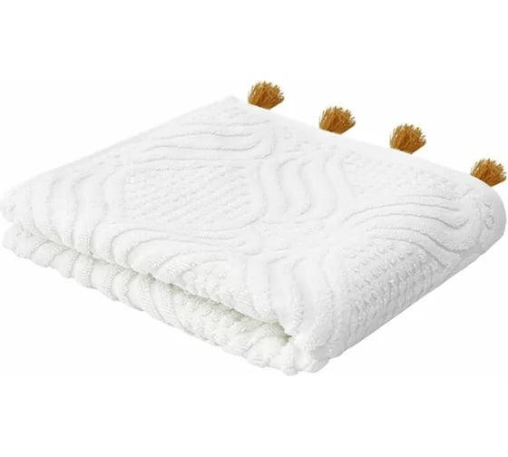 Изображение товара Полотенце для рук Tkano белое, с кисточками цвета карри, коллекция Essential, 50x90 см TK23-HT0004