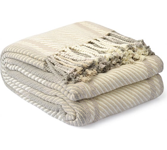 Изображение товара Покрывало Tkano Warm traditions из хлопка, бежево-серого цвета, коллекция Essential, 230x250 см TK23-BS0013