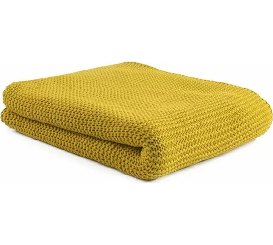 Изображение товара Плед Tkano из хлопка жемчужной вязки, горчичного цвета, коллекция Essential, 130x180 см TK22-TH0010