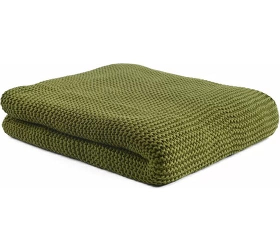 Изображение товара Плед Tkano из хлопка жемчужной вязки, оливкового цвета, коллекция Essential, 130x180 см TK22-TH0009