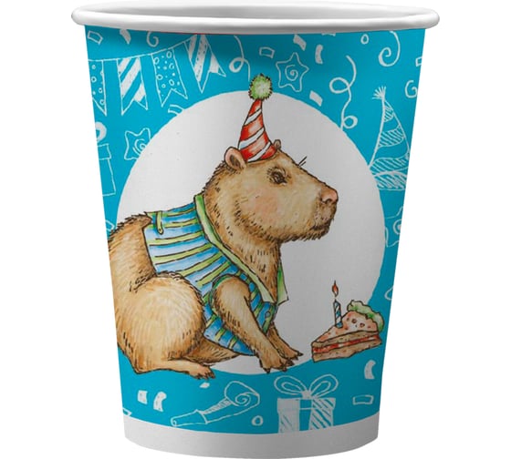Изображение товара Набор бумажных стаканов ND Play Капибара-праздник всегда с собой в т/у пленке 250 мл, 6 шт 308704