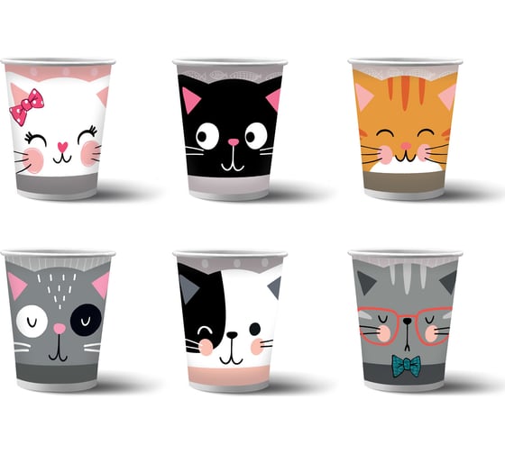 Изображение товара Набор бумажных стаканов ND Play Кошки с ушками в т/у пленке 250 мл, 6 шт 306320