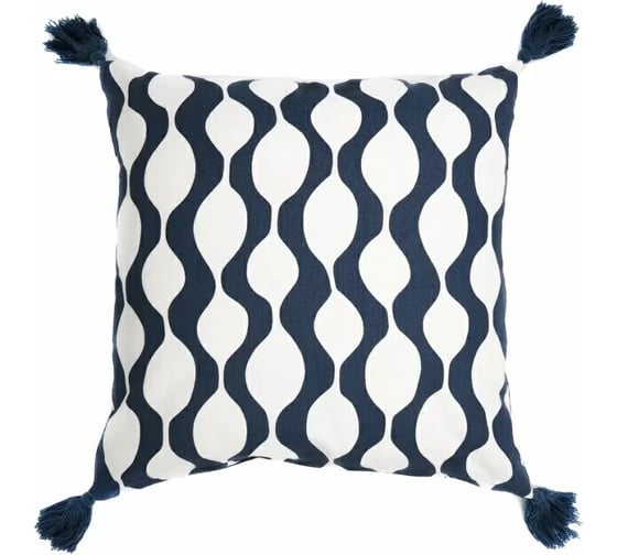 Изображение товара Чехол для подушки Tkano Traffic с кисточками, серо-синего цвета, коллекция Cuts&Pieces, 45x45 см TK22-CC0015