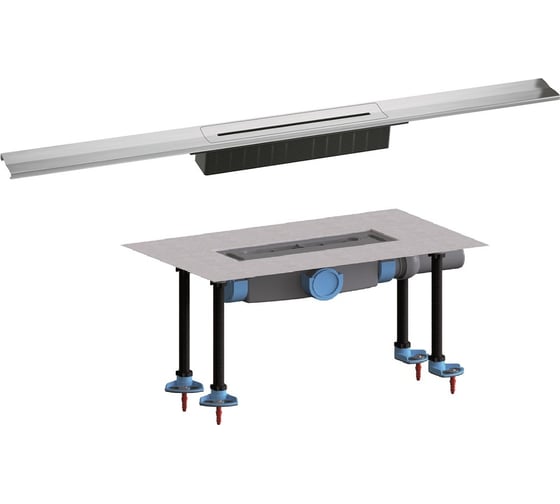 Изображение товара Лоток с горизонтальным выпуском HL DN50, c монтажным комплектом, со штампованной решеткой из нержавеющей стали серии "Стандарт" с вогнутым профилем (уклон в двух плоскостях), L = 900 мм 53RS/90