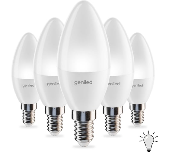 Изображение товара Светодиодная лампа geniled энергосберегающая, E14, C37, 6Вт, 4000K, 90Ra, свеча, 5 шт 01375_4000_5