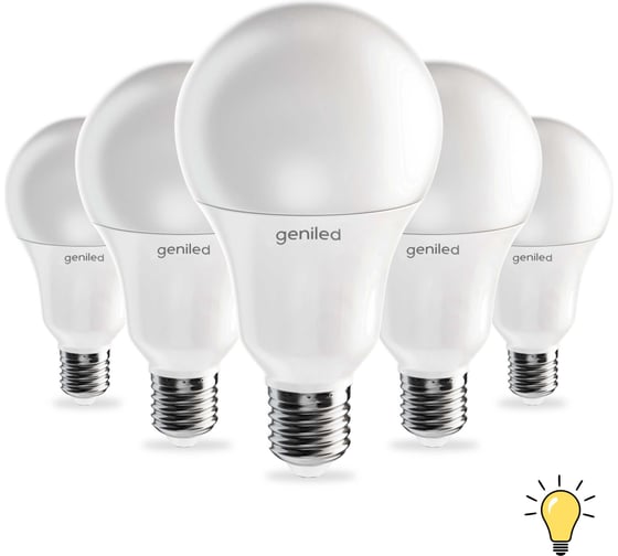 Изображение товара Светодиодная лампа geniled энергосберегающая, E27, A60, 12Вт, 3000K, 90Ra, груша, 5 шт 01371_3000_5