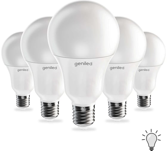 Изображение товара Светодиодная лампа geniled энергосберегающая, E27, A60, 12Вт, 4000К 90Ra, груша, 5 шт 01371_4000_5