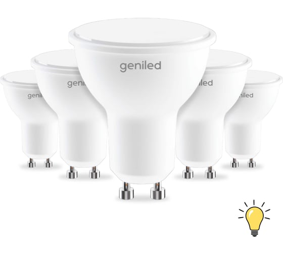 Изображение товара Светодиодная лампа geniled энергосберегающая, GU10, MR16, 9Вт, 3000K, 90Ra, софит, 5 шт 01381_3000_5